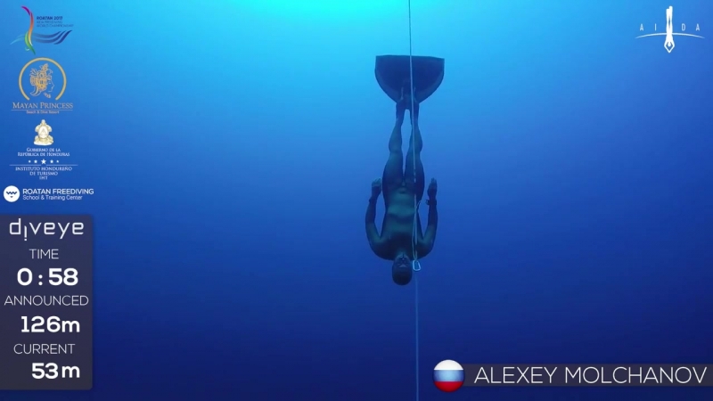 Gold medal freedive with fins to 126m, alexey molchanov, aida wc 2017