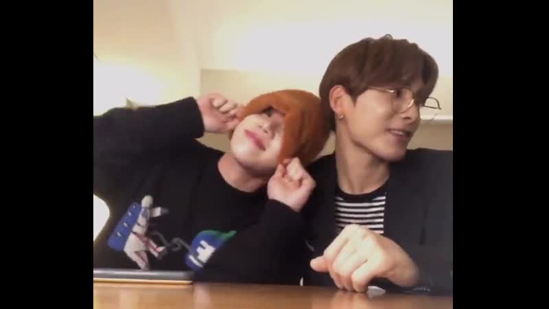 @junheessmile byeongkwan wiggling and nuzzling junhee