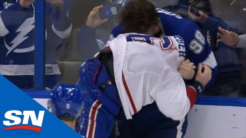 Shea weber fights mikhail sergachev after canadiens and lightning tussle at the