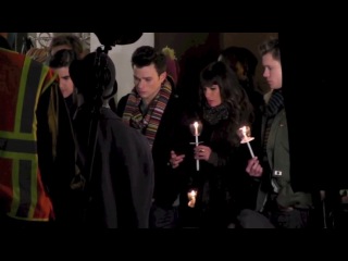 The cast of “glee” films a candlelight vigil scene in los angeles, ca