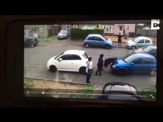 Strongman competitor moves a car deliberately blocking his aunt's driveway