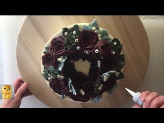 Buttercream red roses flower wreath cake how to make by