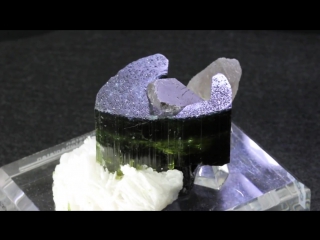 Green tourmaline on quartz unique mineral specimen