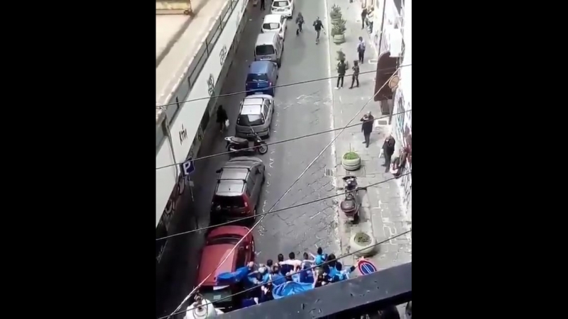This is what happens when napoli fans juventus fans walk down the same street in torino