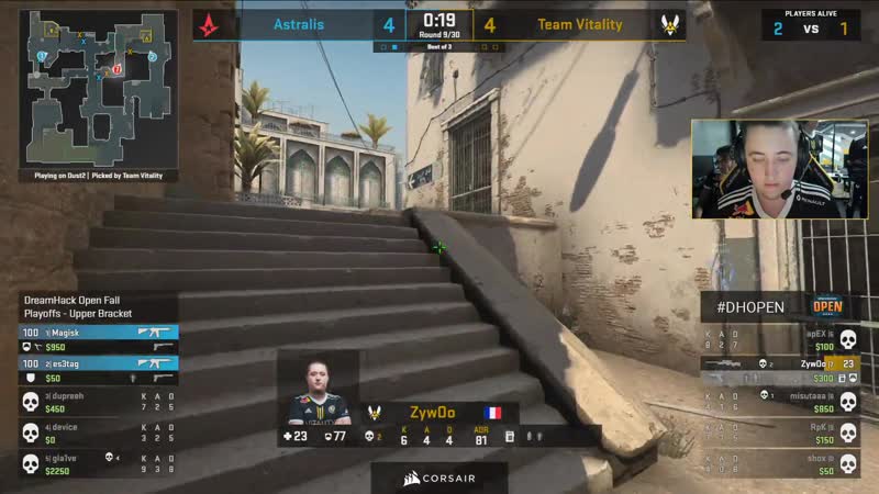 Zywoo 1vs4 clutch | astralis vs vitality
