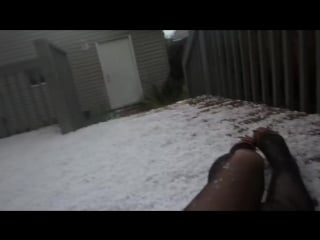 Walking on a layer hail in pantyhose on my porch part 2