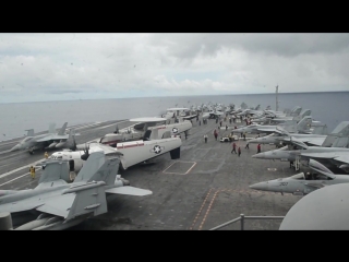 Aboard uss reagan for valiant shield growler take off b roll guam 19 09 2018