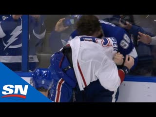 Shea weber fights mikhail sergachev after canadiens and lightning tussle at the