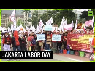 Thousands of workers rally in indonesia to mark labor day