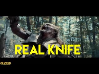 In lord of the rings, the knife thrown at aragorn was meant to miss his head altogether, but the actor reacted quickly to parry