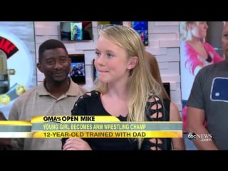 12 year old girl arm wrestler takes on michael strahan on 'gma'