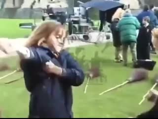 The cast of harry potter behind the scenes