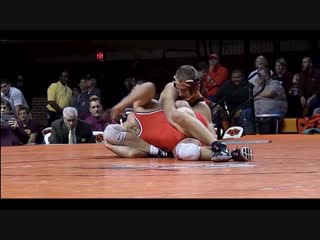 Persistent wrestler gets a take down slow motion college wrestling highlight