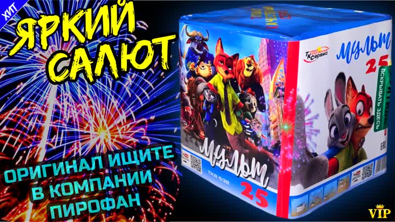 Салют 25 залпов средних, фейерверк мульт tkb532