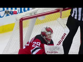Rasmus asplund scores with huge baseball swing in front of the net