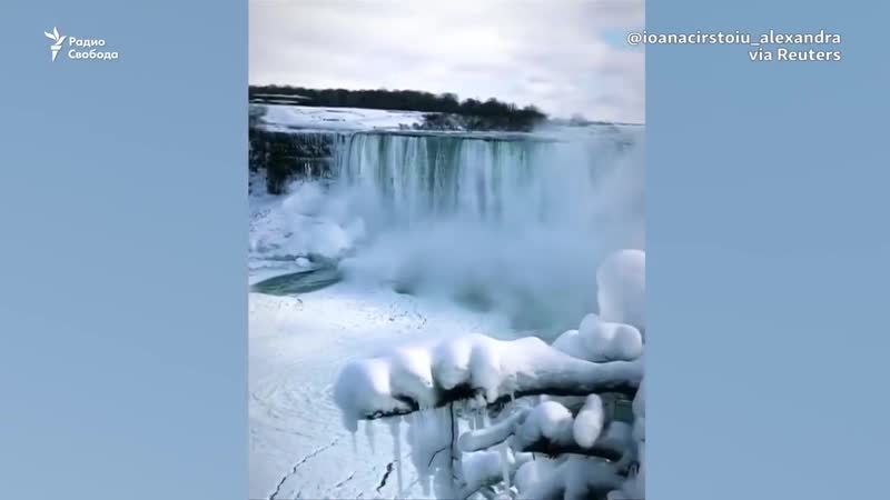 Из за сильных морозов частично замерз ниагарский водопад