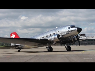 Historic swissair douglas dc 3 start up take off great sound!