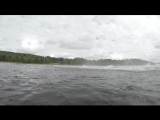 Snowmobile wheelies on water