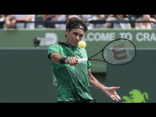 Federer connects with stunning backhand hot shot at miami open 2017