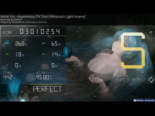 Shist's playing horie yui asymmetry (tv size) | level mitsuna's light insane | max combo x442 | accuracy 95,80%