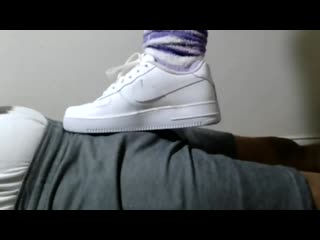 Shoejob teasing in white nike air force 1s low cut