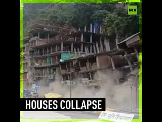 Housing buildings collapse in himachal pradesh, india due to landslides