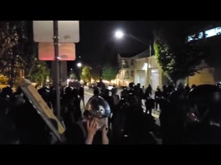 Large group of antifa black bloc are participating in the coordinated porn on the portland police east precinct #portlandriots