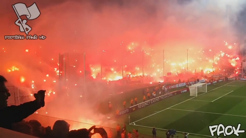 Paok ultras with huge pyro show the best of football fans hd