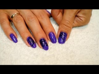 Nail art purple neon nails black branches with petals