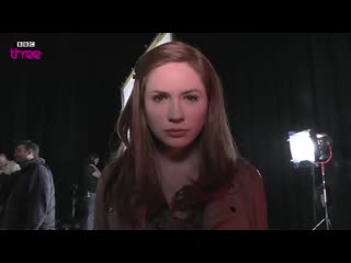 09/09/2011 matt smith points a camera at karen gillan doctor who confidential bbc three