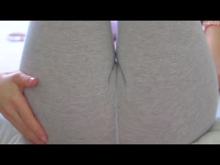 Close up, young student in leggings loves cums