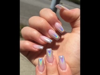Soft pink with ombré holographic chrome🔥❤️💅🏻(modernpampersalon instagram) | 190418