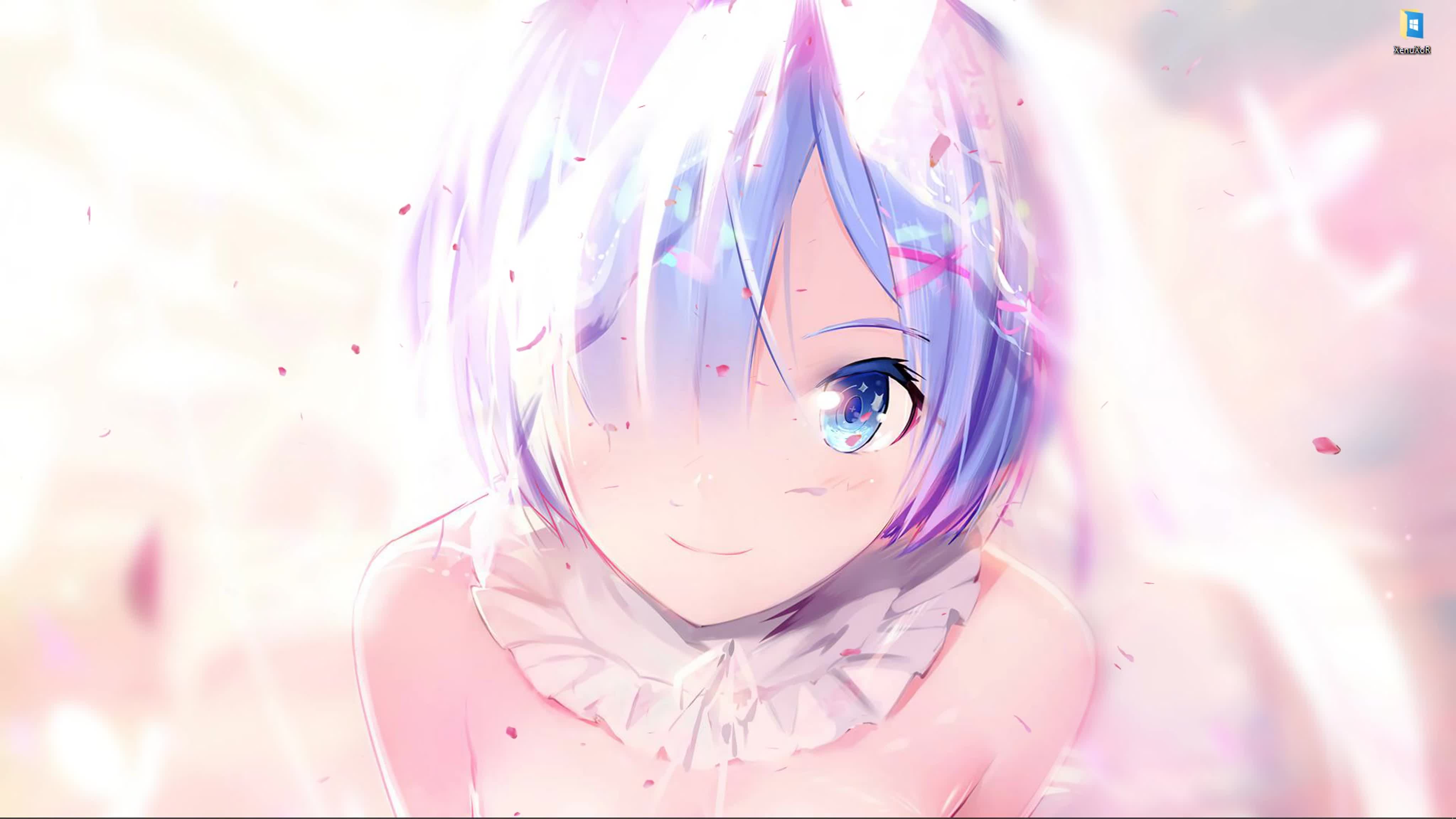 Синеволосая аниме девушка из rezero живые обои для wallpaper engine