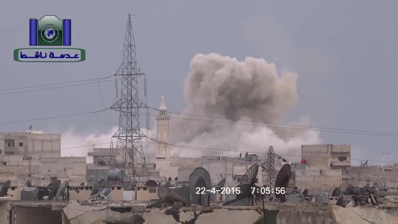 Сирия авиаудар "бочковой бомбой" по району алеппо 22 04 2015