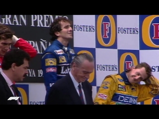 Alain prost won the 1993 spanishgp for williams he was joined on the podium by ayrton senna and michael schumacher