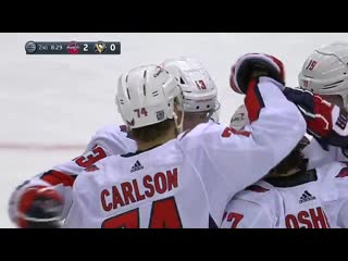 Ovechkin tries to go between the legs then backchecks to break up a scoring chance vrana