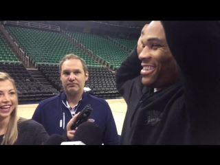 Westbrook laughs off question about how to contain gobert