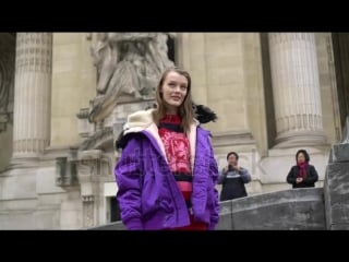 Stock footage paris france march supermodel kris grikaite outside paco rabanne fashion show in paris