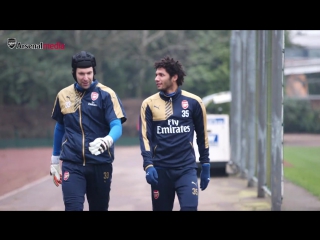 Petrcech ensures that elnenny is in good hands ahead of today's training session at london colney