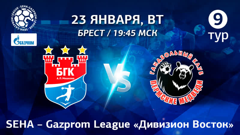 Seha – gazprom league «дивизион восток» 9 тур бгк «мешков брест» гк «пермские медведи» 23 января 2024