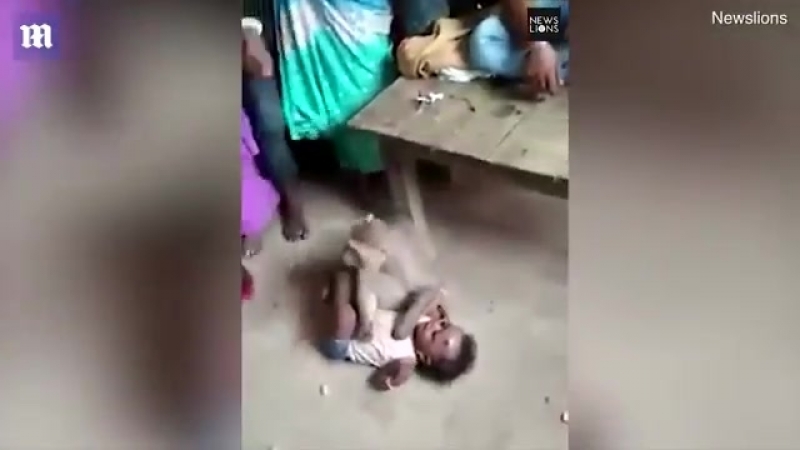 Screaming monkey snatches a baby