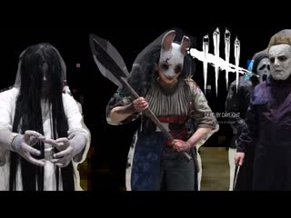 Молодые by daylight cosplayers huntress with leatherface, michael myers, sadako, ghost face and jigsaw