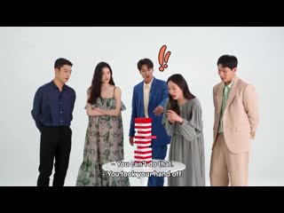 Lee min ho, kim go eun, woo do hwan, jung eun chae, and kim kyung nam play jenga