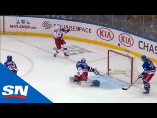 Henrik lundqvist leaves martin necas in disbelief with stick save