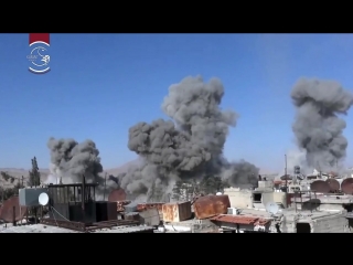 По позициям боевиков джейш аль ислам в думе, восточная гута