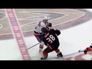 Nick deslauriers fights scott mayfield after cal clutterbuck rocks derek grant with hit