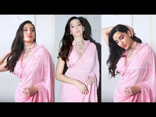 Hot 🥵 nora fatehi looks beautiful 🥰 in pink saree 💗 at dance deewane junior sets 💃