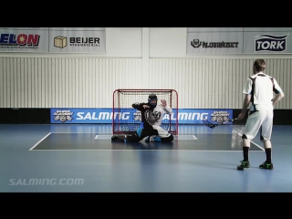 Salming academy goalie close up shot with reflex save training