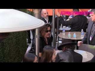 Johnny depp, aerosmith guitar player, joe perry, have drinks before the 58th