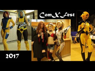 Hot cosplay girls in shiny tight outfits at comxfest 2017